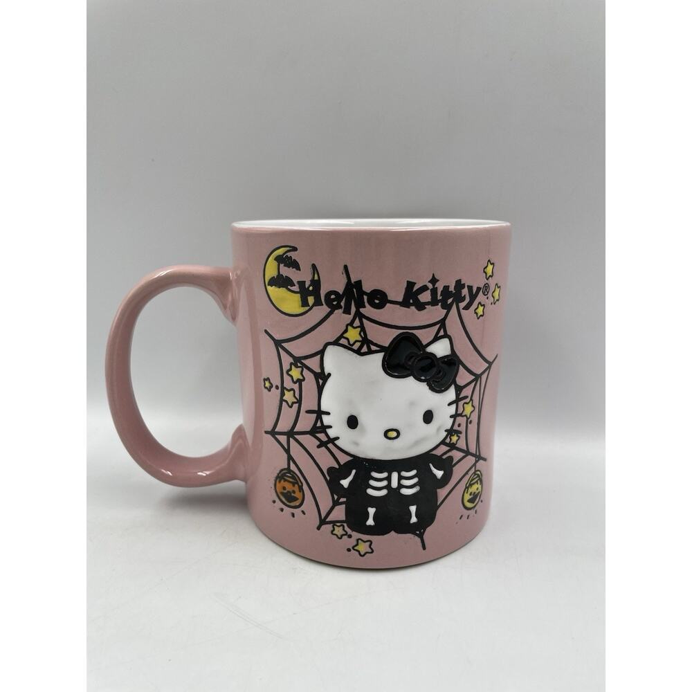 NEW 2024 Halloween Pink Skeleton Spiderweb Hello Kitty Mug Sanrio